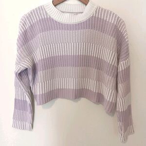 Sincerely Jules Cropped Striped Knit Sweater Lavender/white Sz XS Cotton Blend